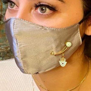 100% Mulberry Silk Champagne Mask with Hamsa